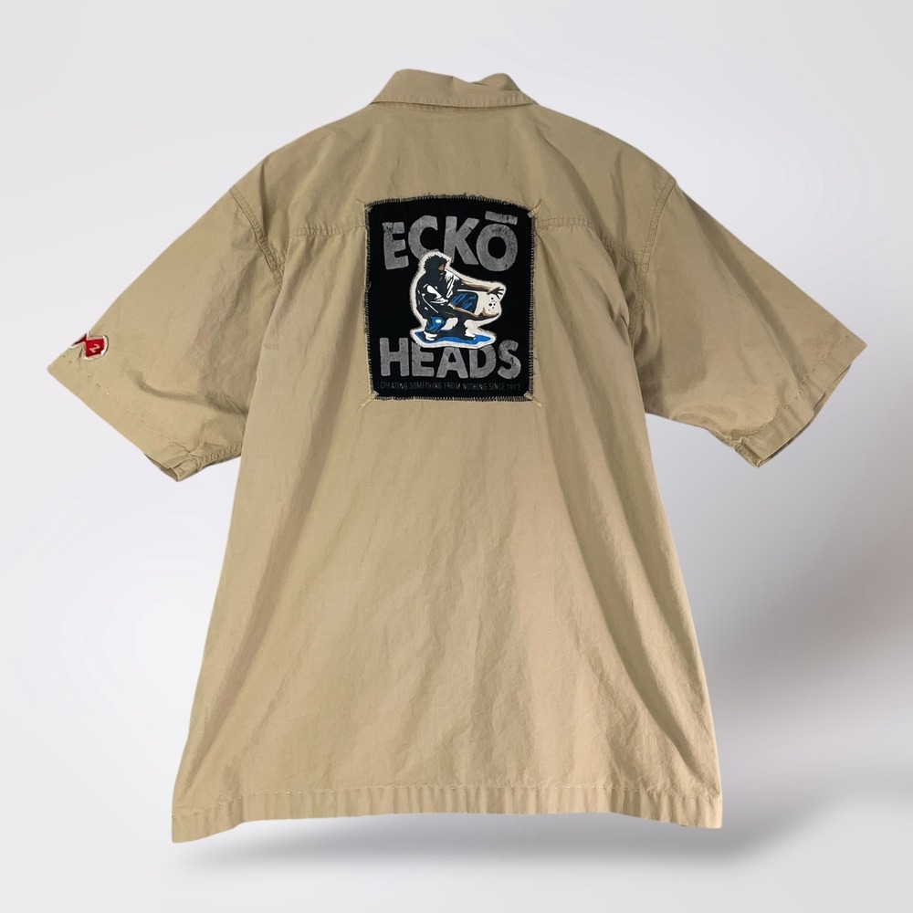 Vintage Ecko Unltd Ecko Heads Patch Shirt Mens XL‎ Short Sleeve Button Up